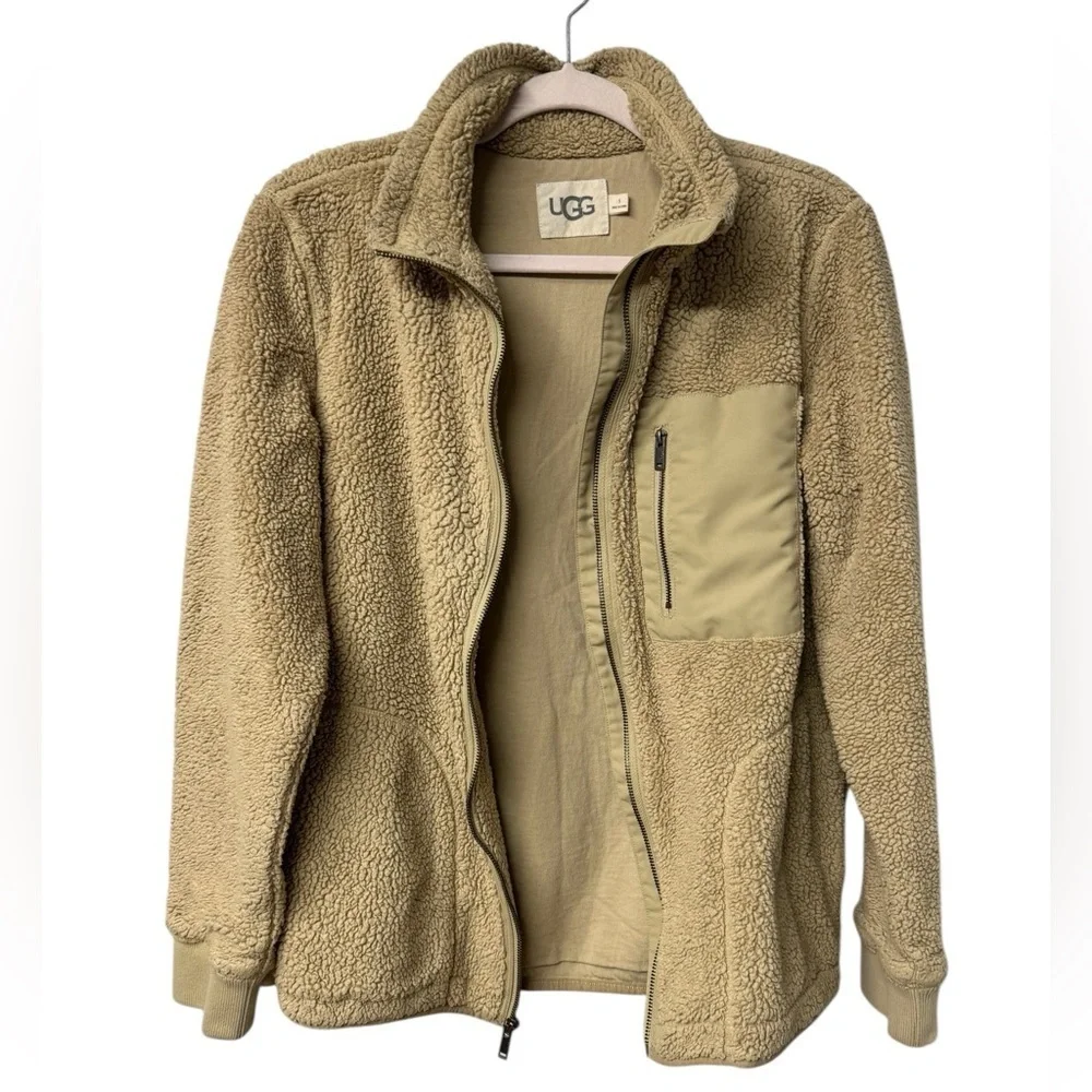 UGG Lucas Sand Sherpa Zip Up Jacket Fleece size Small